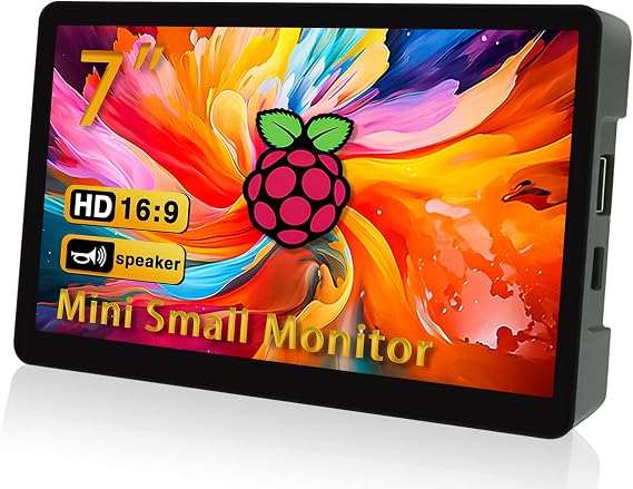 HAMTYSAN 7'' Small HDMI Monitor 800x480 Raspberry Pi Screen with Case Second/Extend Screen for Raspberry Pi 5/4/3 Win11/10/8/7, Plug & Play, Dual Speakers, Non-Touch