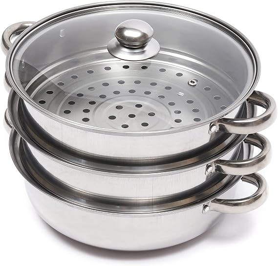 Steam Canner, Steamer Pot Stainless Steel 3 Tier - 28cm Steamer Pot with Glass Lid Food Veg Cooker Pot Cooking Pan Steaming Pot Dim Sum Cookware Steamer For Kitcken Cooking Tool