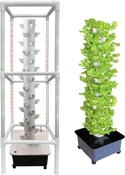 Hydroponic Tower Growing Sytem, Indoor Grow System with Grow Lights and Stands, Soilless Cultivation Grow Tower, 45 Holes Aeroponics Growing Kit