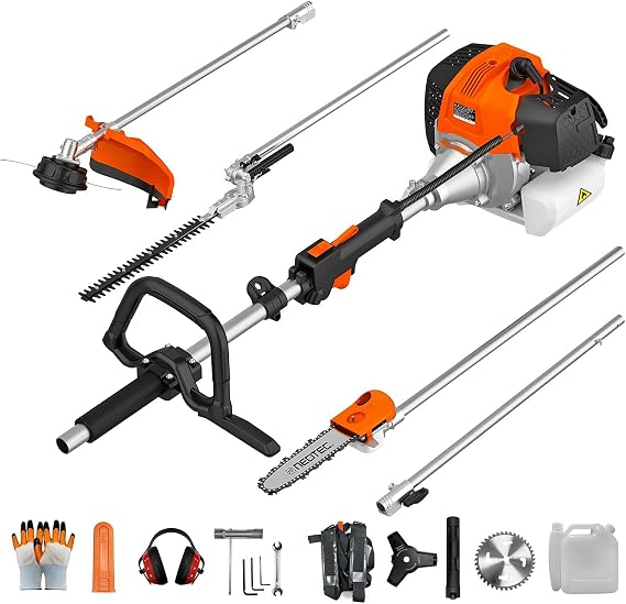 NEO-TEC 52CC 5 in 1 Gas Powered Weed Wacker, 2-Stroke Multi Functional Trimming Tools, Gas String Trimmer, Hedge Trimmer, Brush Cutter, Pole Saw Chainsaw Pruner with 31.5" Extension Pole