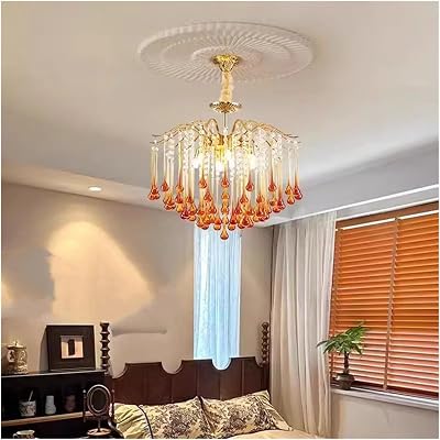 French Vintage Glass Ceiling Chandeliers Amber Hanging Pendant Lamps Living Dining Room Villa Hotel Suspension Lights,Modern Lighting 1Cold White,D60cm