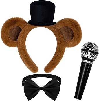 Bear Costume Accessories, Brown Bear Ears Headband with Black Bow Tie Microphone Prop for Women Men for World Book Day Halloween Cosplay Dress Up