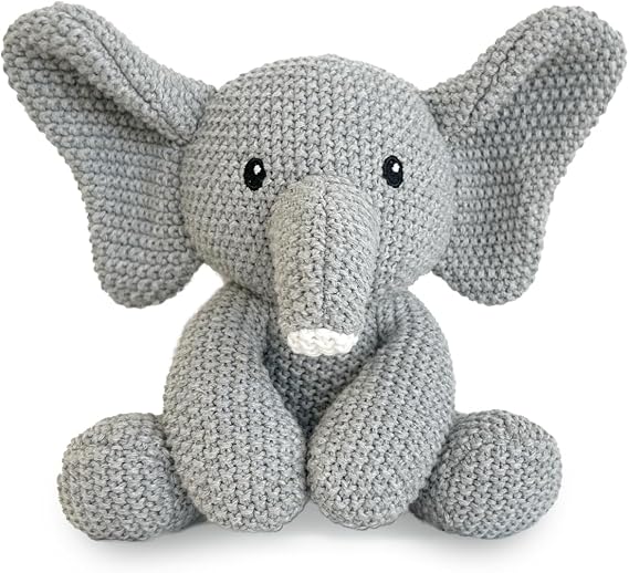 Crochet Stuffed Animal for Kids,8inch Sit Elephants Toys Hand Knit Doll Baby Cute Doll Bed Time,Handmade Knit Animal Toy Soft Cotton Knitted Animals Teddy Bear Christmas Birthday Gifts (Knit Elephant)