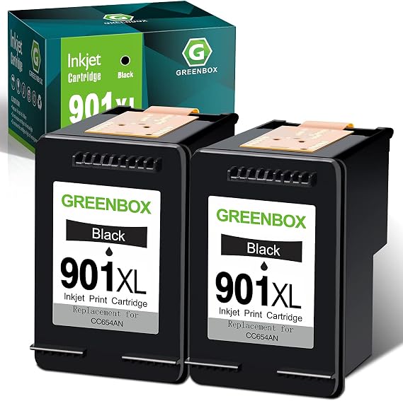 GREENBOX 901XL 901 Ink Cartridges for Officejet 4500 J4680 Printer, 2 Black