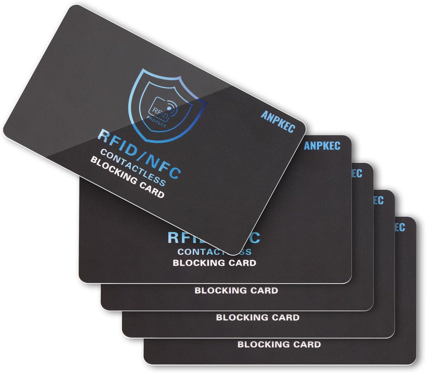 RFID Blocking Card 5 Pack, Slim RFID & NFC Blocker for Men & Women - 1 Card Protects Entire WalletPurse, Contactless DebitCredit Card & Passport Protector