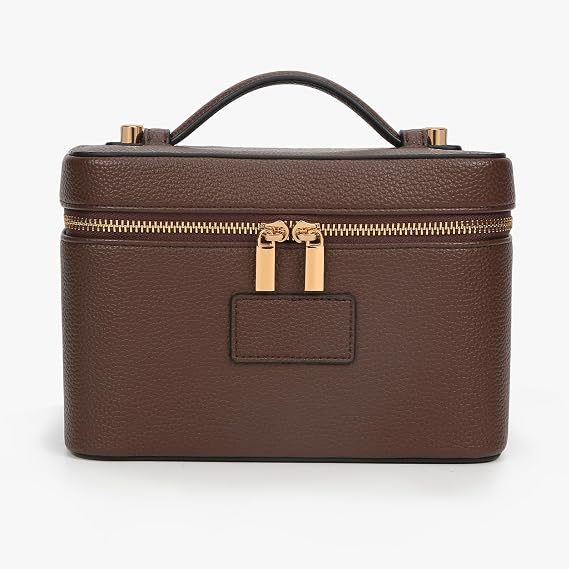 Makeup Bag Vanity Case with Removable Divider Travel Toiletry Bag Portable Cosmetic Bag Makeup Organizer Case (Coffee)