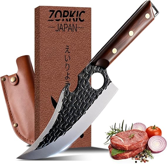 Butcher Knife, Hand Forged Serbian Chef Knivfe & Meat Cleaver & Viking Knife, Meat Cutting Kitchen Knife for Home, Outdoor Cooking, Camping BBQ Idea Gift for Men