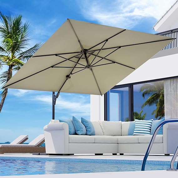 COSIEST 10'x10' Patio Umbrella Cantilever Outdoor Rectangular Offset Umbrella with 360Rotation, Double Top Heavy Duty Windproof Aluminum Frame for Pool Garden Deck Backyard