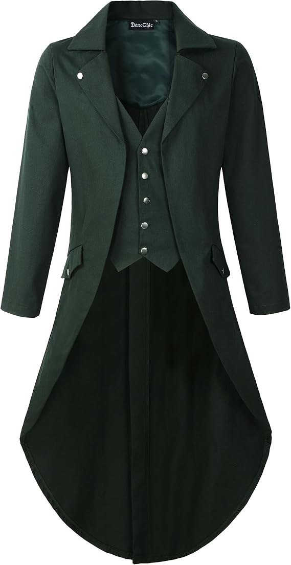 Mens Gothic Tailcoat Jacket Black Steampunk VTG Victorian Coat