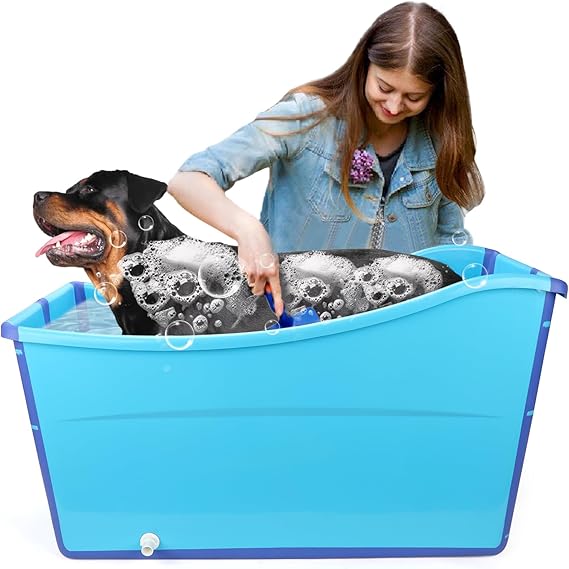 YUEPET Dog Bathtub for Large Dogs, 49 Gallon Foldable Bath Tub, Blue