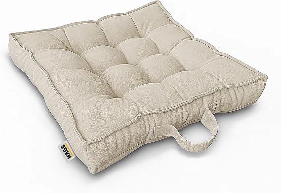 Haegs Chair Cushion, Double Edge, Carrying Handle, Square Seating Cushion for Kitchen Dining Chairs with Punch Spot Fiber Filling, Soft Comfortable Cushion for Office Desk 42x42x6 cm - Beige