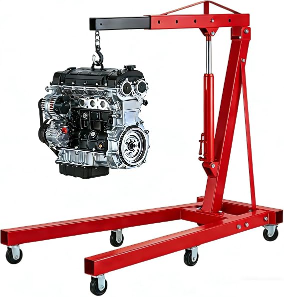 2.5 ton Engine Lift Cherry Picker with 8 ton Hydraulic Pump -5500 lbs Heavy Duty Engine Lift Crane 60.6x37x56.2, Foldable Design with 6 Swivel Wheels - for Mechanics, hobbyists and Home Users (Red)