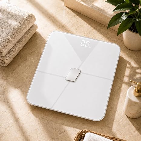 Akıllı Vücut Analizli Bluetooth Dijital Baskül Tartı, 180 kg Kapasiteli Beyaz Cam Banyo Tartısı, LED Ekranlı Hassas Ölçüm, BMI, Yağ, Kas, Su ve Kemik Kütlesi Takibi, Mobil Uygulama Uyumlu (beyaz)