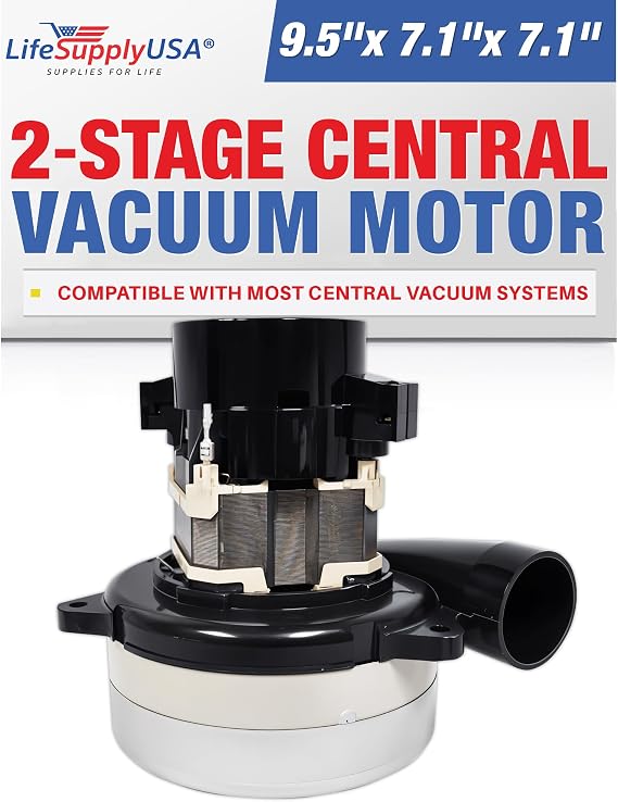 LifeSupplyUSA Central Vacuum Boat Lift 2 Stage Motor 120V 1200 Watt High Suction Tangential Bypass Discharge Blower Horn 5.7" inch with Wires