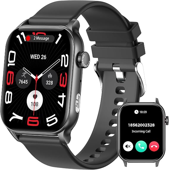 Men Women Smart Watch, Bluetooth Call Smartwatch with LED Flashlight, 1.95" AMOLED Display, Fitness Tracker with Heart Rate, SpO2 & Sleep Monitor, 100+ Sports Modes, Compatible with iOS Android