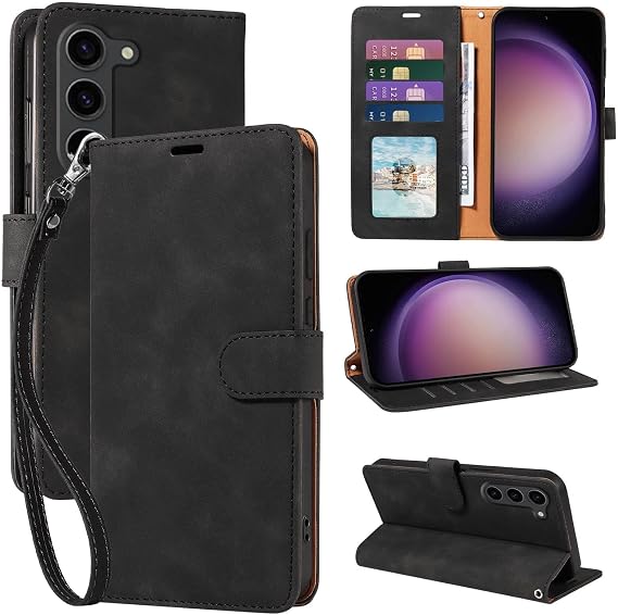 Wallet Case for Samsung Galaxy S23, RFID Blocking (Black)