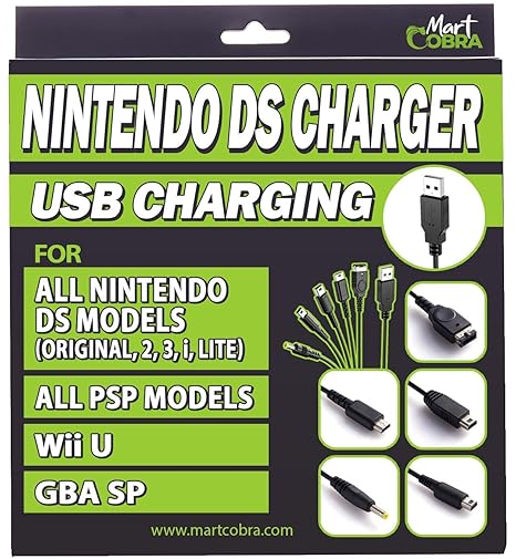 Mart Cobra USB Charger Cable for New 3DS XL/New 3DS/3DS XL/3DS/new 2DS XL/2DS/DS/DSi/GBA SP/DS Lite/Wii U Gamepad/PSP/Compatible 5 in 1 Nintendo 3DS Charger, Original Nintendo DS, Gameboy Advance SP