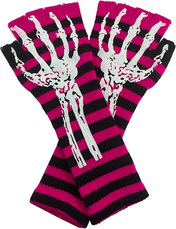Gravity Threads Long 11" Knit Warm Skeleton Fingerless Gloves