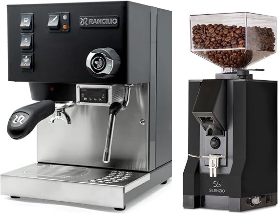Rancilio Silvia +PID Espresso Machine | Eureka Silenzio 55 Espresso Grinder Bundle (Black)
