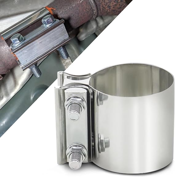 2.5 Inch Exhaust Clamps, Universal 2.0'-4.0' Exhaust Lap Joint Butt Clamps, 304 Stainless Steel Butt Joint Band Clamp Sleeve Coupler for Muffler Pipe Repair, Catalytic Converters (2.5 Inch)