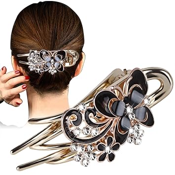 Hair Clip, Sparkling Crystal Stone Braided Hair Clips with Rhinestone Butterfly and Flower Design, Large Size, Thick Long Decorative Hair Accessories for Women/Girls