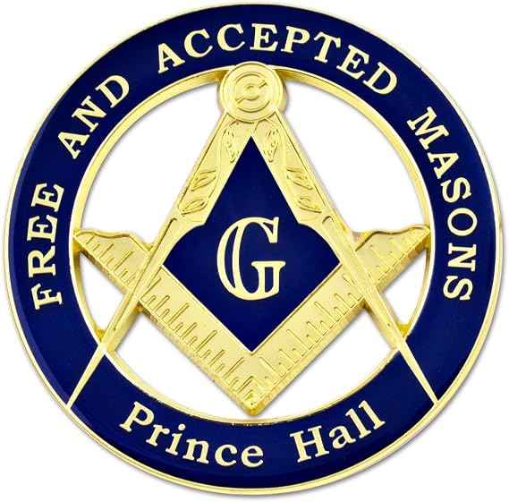 F&AM Prince Hall Round Masonic Auto Emblem - [Blue & Gold][3'' Diameter]