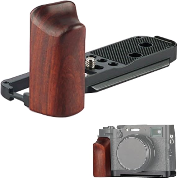 X100VI/X100V Handgrip L-Shape Grip with Quick Release Plate for Arca, Wood Side Handle, for Fujifilm X100VI/X100V Camera - Red Sandalwood & (Black Aluminum)