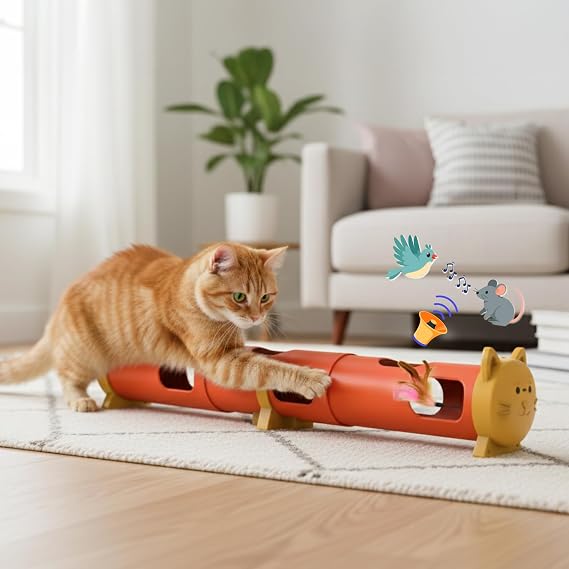 PAWSPIK Electric Feather Teaser Tube Cat Toy, Interactive Automatic Cat Toy