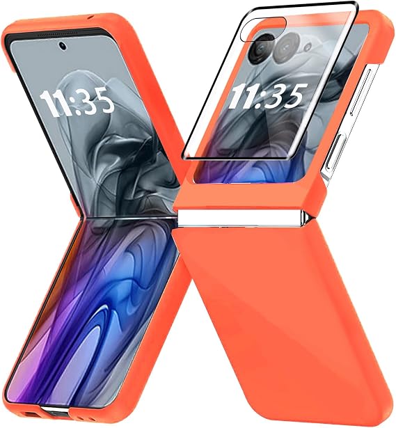 for Motorola Razr 2024 Case,Moto Razr 2024 Hard Phone Case with Screen Protector,Slim Thin Shockproof Protective Case Bumper Cover for Motorola Razr 2024,Orange