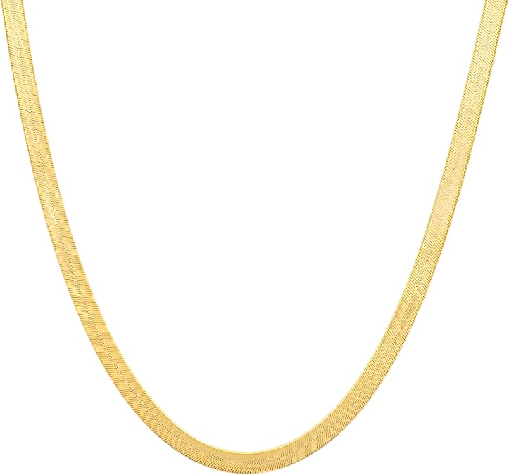 Floreo 10k Yellow Gold (3mm, 4mm, 5mm, 6mm, 7mm, 8mm, 9mm, 10mm, 12mm, 15mm, 18mm) Solid Shiny Herringbone Chain Necklace