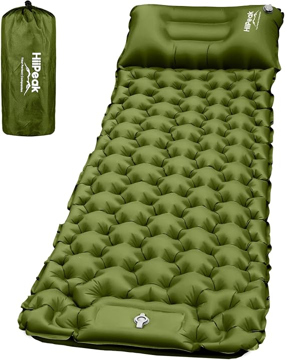 HiiPeak Sleeping Pad for Camping- Ultralight Inflatable Sleeping Mat with Built-in Foot Pump & Pillow, Upgraded Compact Camping Air Mattress for Tent, Backpacking, Hiking