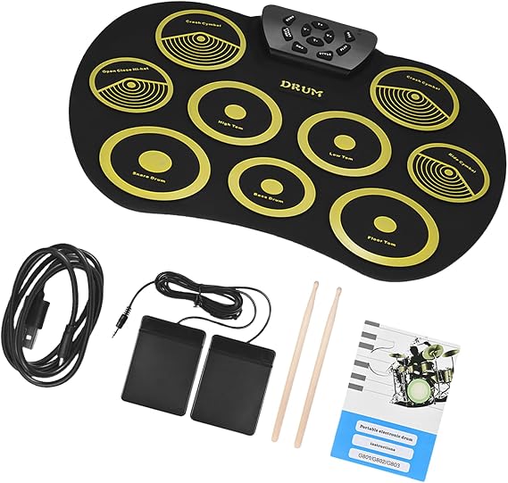 9 Pads Roll-Up Practice Drum Set Built-in Speaker Headphone Socket Kit for Kids Adult Beginner Electronic Set Set Set