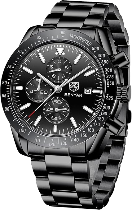 BENYAR Watch for Men Analog Quartz Chronograph Waterproof Luminous Designer Mens Wrist Watches Business Work Sport Casual Dress Watch with Silicone Strap Elegant Gifts for Men