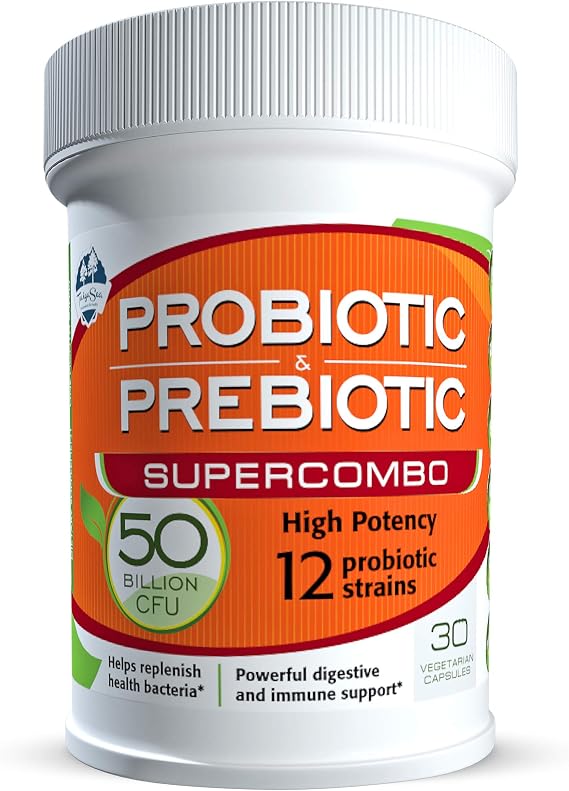 50 Billion CFU Prebiotic and Probiotic Supplement for Women and Men, 12 Strains for Daily Immune Support and Digestive Health, 30 Veggie Capsules, Non Refrigerated High Potency Probiotics