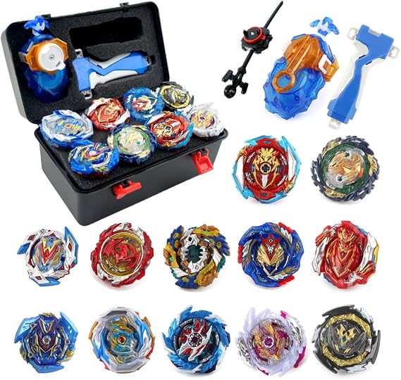 Gyro Battling Set, 10 Spinning Tops, 2 Launchers with Storage Box, Kids Toys Birthday Gift Ideal for 6+ Years Old Boys Kids (X-10)