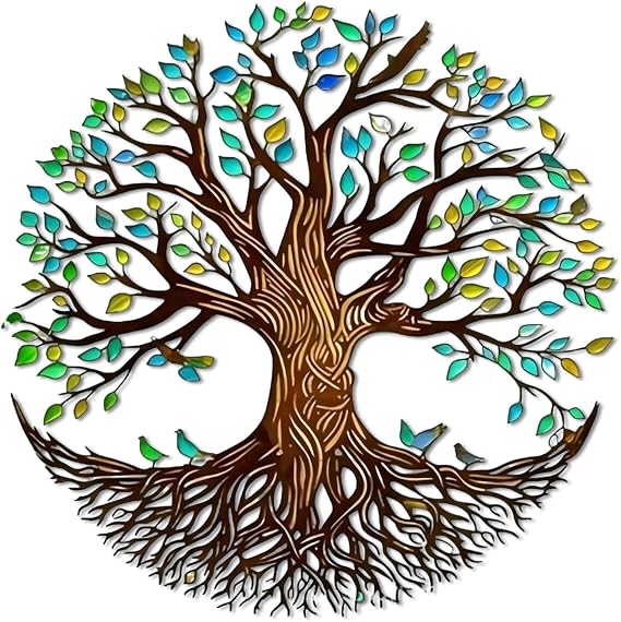 Vexilon Colorful Tree of Life Wall Art, Iron Family Tree Wall Art with Screws, Tree of Life Garden Wall Art for Living Room, Bedroom, Dining Room