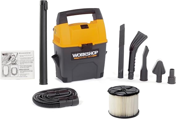 WORKSHOP Wet/Dry Vacs Shop Vacuum WS0301VA 3-Gallon 3.5 Peak HP Portable Wet Dry Vacuum Cleaner with Built-in Dust Pan, Filters, Expandable Hose, Wand and Attachments for Home and Car Cleaning