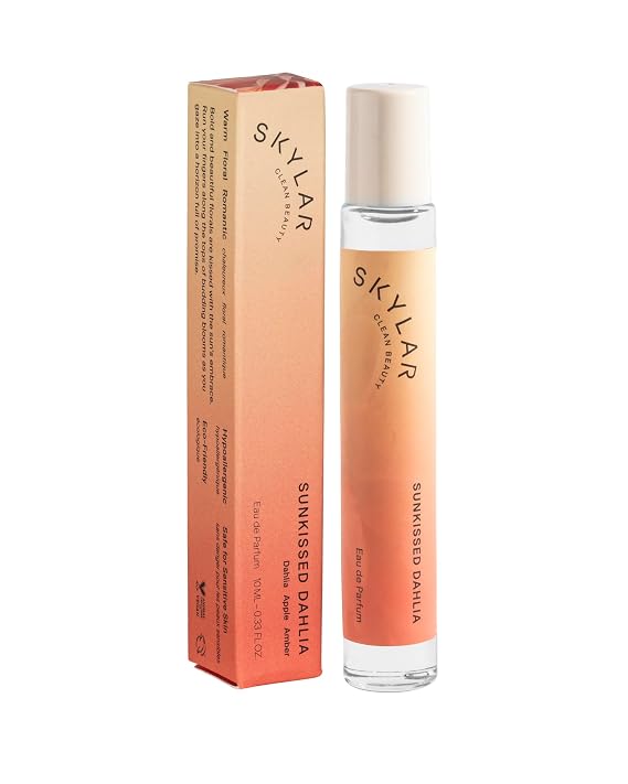 Skylar Sunkissed Dahlia, Rollerball Perfume for Women, Floral, 0.33 Fl oz | Mini Floral Vanilla Perfume, Dahlia, Apple & Amber Notes, Hypoallergenic, Vegan, Clean Fragrance for Sensitive Skin