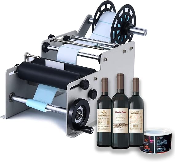 SUSEMSE Round Bottle Labelling Machine MT-30, Adjustable Semi-Automatic Labelling Machine Manual Label Applicator Self-Adhesive for Cans and Bottles