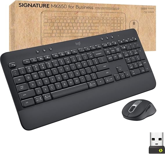 Logitech Signature MK650 Combo for Business, Wireless Mouse and Keyboard, Logi Bolt, Bluetooth, SmartWheel, Globally Certified, Windows/Mac/Chrome/Linux - Graphite, Pack of 4