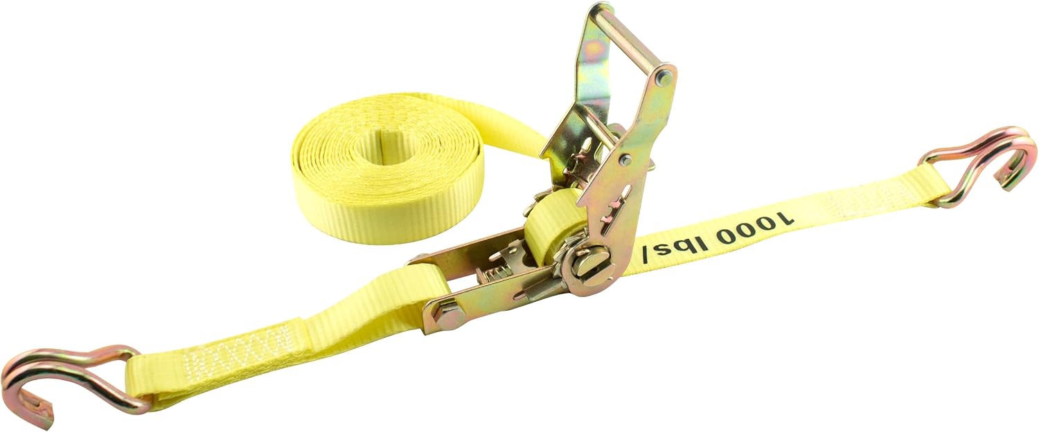 Erickson 01326 Yellow 1 x 25 Medium Duty Ratcheting Tie-Down Strap, 3000 lb Load Capacity