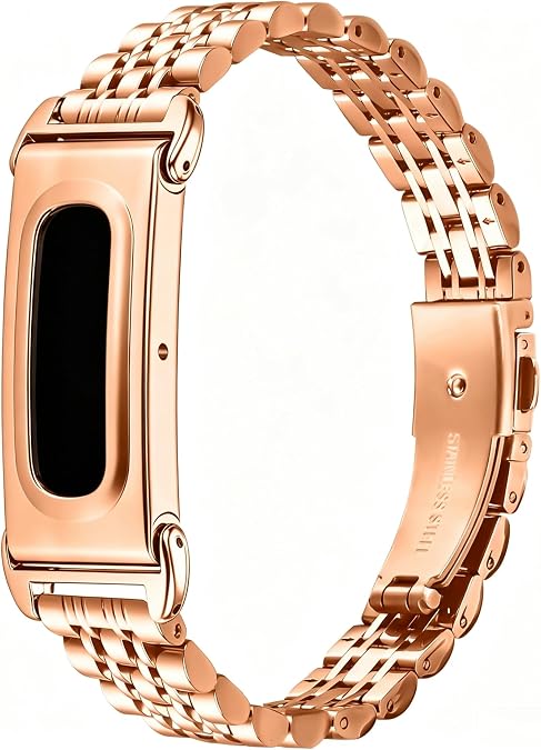 Stainless Steel Watch Band Compatible with Google Fitbit Air, Adjustable Replacement Metal Bracelet Strap with Dual Push-Button Hidden Safety Clasp for Men Women, Fit Wrist 5.5-8.1 Inches