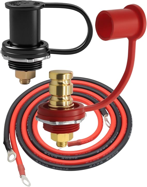 Battery Brass Jump Post 250A Battery Charging Post Kit Remote Battery Terminals with Cover 3/8 inch Stud 47 inch 6 AWG Cable for UTV ATV Car RV Trucks Boat Trailer Can-am (Red & Black)