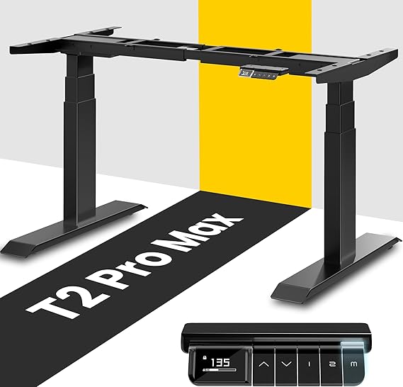 MAIDeSITe T2 Pro Max Electric Standing Desk Frame, 135 cm Height Adjustable Table Stand Dual Motor Load Capacity 180kg with Piano Master Control System and Collision Protection Function