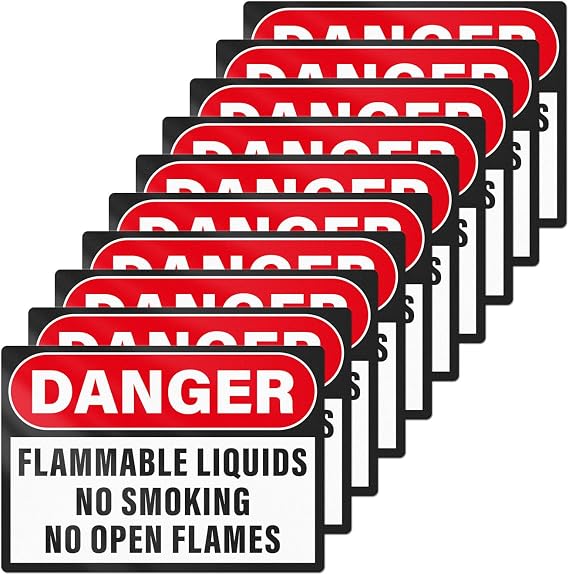 10 Pack Danger Flammable Liquids Stickers No Smoking No Open Flames