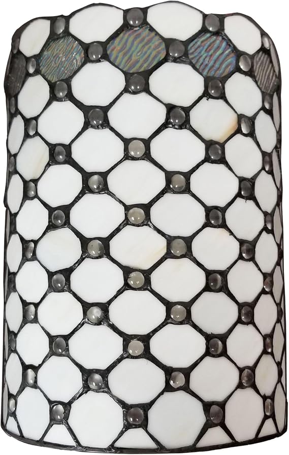 Tiffany Style Wall Lamp White Jeweled 2 Light Stained Glass Vintage Antique for Hallway Bedroom Living Room 10" Wide 13.5" Tall Gift AM041WL10B Amora Lighting,