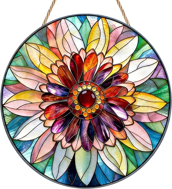Flower Sun Catchers for Windows, Mandala Acrylic Suncatcher, Stained Glass Window Hanging Ornament, 2D Flat Hanging Garden Ornament Suncatchers for Home Window Wall Decoration