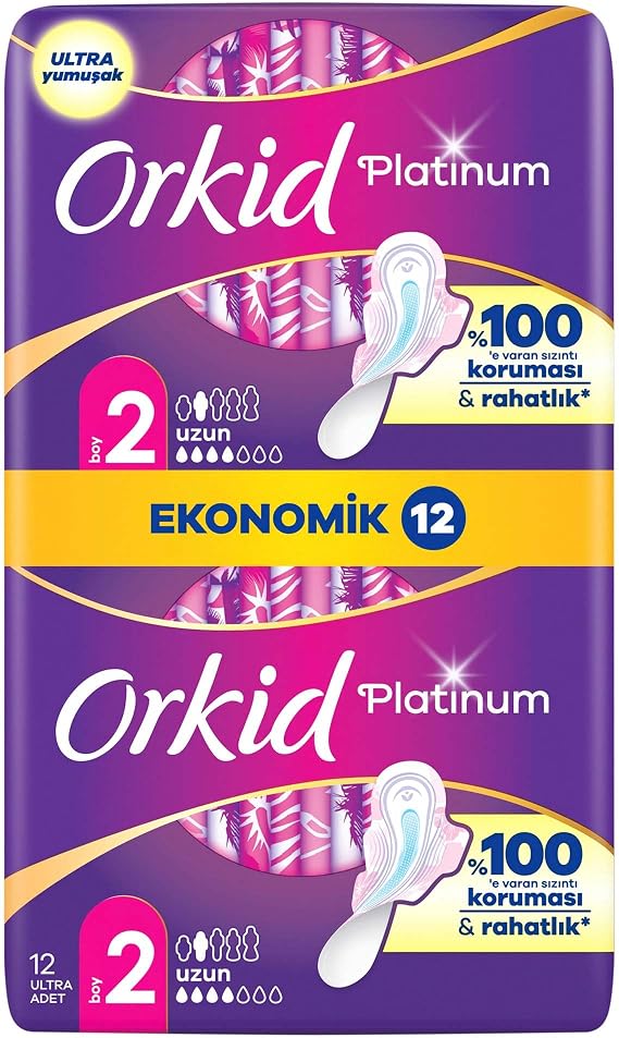 Orkid Platinum Hijyenik Ped Uzun (Boy 2) Ekonomik Paket 12 Adet Ped