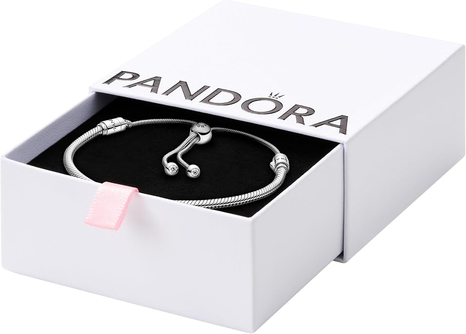 PANDORA Moments Snake Chain Slider Bracelet - Charm Bracelet for Women - Sterling Silver with Clear Cubic Zirconia - 11"