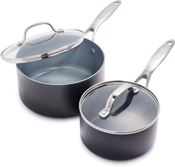 GreenPan Valencia Pro 2 Piece Ceramic Saucepan Set, 1.6QT & 3.3QT with Lids